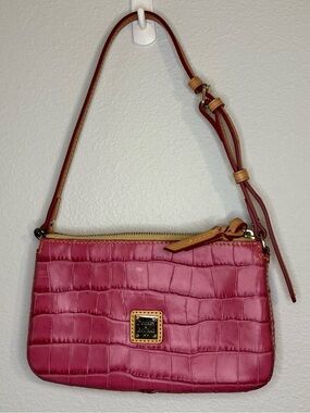 Dooney & Bourke Fuchsia Pink Croc Embossed Leather Crossbody Bag
